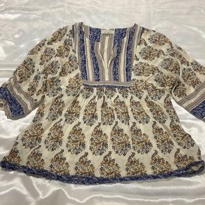 Lucky Brand Floral Boho Bohemian Blouse Women Size M